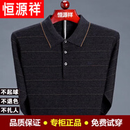 恒源祥（HYX）春秋季羊毛衫男士長袖t恤2025新款翻領(lǐng)薄款針織衫中年爸爸裝上衣 8805-黑色 S 165【建議100-120斤】
