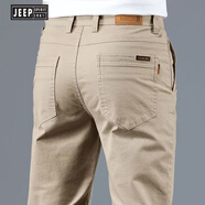 JEEP SPIRIT純棉男士休閑褲2025春秋潮流百搭彈力輕商務(wù)長褲修身直筒褲子 JIN_138卡其  -彈力棉布 28