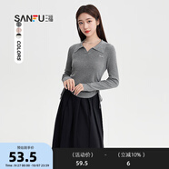 三福毛衣2024秋季側(cè)邊抽繩V字翻領(lǐng)毛針織衫上衣女裝490531 淺花灰 S