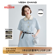 VEGA CHANG法式茶歇連衣裙女2025年夏款高級感氣質(zhì)顯瘦赫本風(fēng)長裙 baby藍(lán)（短款） M