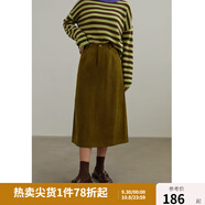 獨束【長(cháng)短款】大碼女裝燈芯絨復古高腰半身裙女秋冬 橄欖綠 M