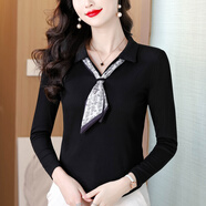 對蘭長(cháng)袖女士T恤2025秋季新款法式氣質(zhì)顯瘦洋氣百搭打底衫體恤上衣女 黑色 M 【推薦80-100斤】