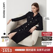朗姿棉質(zhì)復(fù)古小香風(fēng)設(shè)計感高級感顯瘦裙子通勤休閑收腰連衣裙冬季 黑色2 S