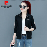 皮爾卡丹（pierre cardin）秋短款女夾克韓版時(shí)尚女外套薄款女拉鏈衫小外套大|碼棒球服百搭 （印花款）黑色 M 70-85斤
