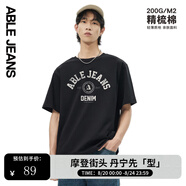 ABLE JEANS男短袖男t恤夏季復(fù)古字體百搭logo印花街頭短袖男t恤 黑色 XS