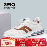 零度男鞋休閑皮鞋2025新款潮流男士休閑鞋品牌真牛皮小白鞋舒適運動鞋 白棕1130(歐碼) 39