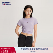 TOMMY JEANS【美式休閑】夏季女純棉平紋針織刺繡打底修身短袖T恤 淡紫色W06 M