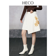 HECO【墨竹】新中式手工亮片刺繡半身裙女秋冬a字短裙 米白色    S   