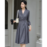 米思陽(yáng)（missshine）2025春季新款感氣質(zhì)連衣裙女收腰顯瘦簡(jiǎn)約中長(cháng)裙女3655 高級灰現貨直發(fā) S