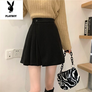 花花公子（PLAYBOY）秋冬毛呢百褶短裙梨形身材大碼胖mm微胖冬天配毛衣美拉德半身裙女 黑色 內帶安全褲 5XL 【175-200斤】