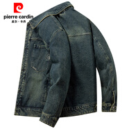 皮爾卡丹牛仔夾克衫男式秋冬潮流韓版工裝休閑衣寬松機車(chē)服上衣外套