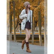 秋日ootd穿搭一整套溫柔風(fēng)毛衣外套蕾絲衫半身裙韓劇穿搭三件套裝 白色毛衣外套+蕾絲打底衫+咖色短裙 L L建議105-125斤