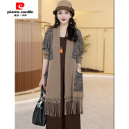 皮爾卡丹（pierre cardin）秋冬蝙蝠長(zhǎng)袖流蘇毛絨針織開(kāi)衫外套女裝時(shí)尚洋氣媽媽百搭披肩 駝色 均碼 建議90-170斤穿