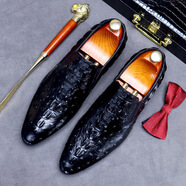 阿斯頓名爵（ASTON M.JAZZ）英倫風(fēng)鱷魚(yú)紋真皮休閑皮鞋大碼商務(wù)男鞋 黑色 38 (245mm)