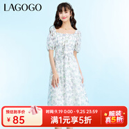 lagogo法式一字領(lǐng)甜美茶歇法式連衣裙女拉谷谷短袖氣質(zhì)修身裙子 混色（Y0） L 165/40
