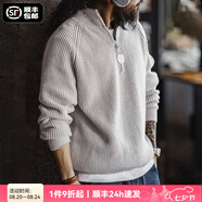 馬登工裝 美式半拉鏈立領(lǐng)毛衣男秋季半高領(lǐng)豎線肌理百搭彈力針織衫 煙灰色 (寬松偏大) L (175)