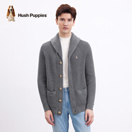 HUSH PUPPIES【彈性易護理】Hush dogs男士針織開(kāi)衫秋冬休閑通勤男士綠果領(lǐng)毛 068中灰3 S