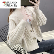 啄木鳥(niǎo)羊·毛針織開(kāi)衫女士毛衣秋冬25新款韓版寬松高腰小個(gè)子外搭短外套 杏色. M 【建議80-95斤】.