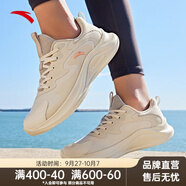 安踏（ANTA）女鞋跑步鞋女季革面輕便舒適運動鞋戶外慢跑鞋休閑鞋子 燕麥白/淺煙灰-5 37.5 37.5(235)