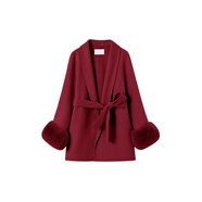 創(chuàng  )意女郎;CREATIVITY-GIRL雙面羊毛呢大衣女2024秋冬新款中長(cháng)款紅色狐貍毛高級感羊毛呢外套 紅色【短款】 S 適合106-120斤