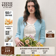 Teenie Weenie【原紗防曬】小熊淑女白色毛衣針織開(kāi)衫長(cháng)袖打底衫女空調衫 淺藍色 XS (155)