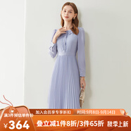 經(jīng)典故事（JANE STORY）長袖娃娃領減齡雪紡連衣裙女秋季2024年新款高級感質感氣質百褶裙 淺灰藍 S