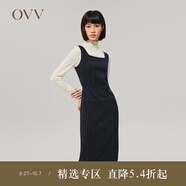 OVV2022秋冬新款女裝法式方領(lǐng)豎條紋寬吊帶學(xué)院風(fēng)修身無袖背心裙 藏青條紋A1 L