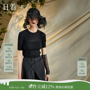 日著（rizhuo）原創(chuàng)設(shè)計(jì)女裝2024夏季新款 小眾獨(dú)特上衣洋氣薄款針織短袖t恤 影深黑  大胸圍建議拍大一碼 S