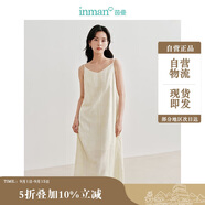 茵曼提花可調(diào)節(jié)女裝吊帶連衣裙夏季后背打攬中長裙子 淺杏色 M