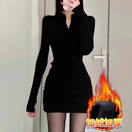 黑色連衣裙女包臀秋冬季內(nèi)搭緊身小媽套裝御姐穿搭裙子性感包臀 黑色半拉鏈包臀裙【加絨款】 S