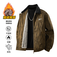 nasawassup美式扎染夾克外套男士秋冬季潮牌休閑寬松翻領(lǐng)大碼工裝加絨上衣服 加絨焦糖 L 【建議110-130斤】
