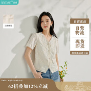 茵曼法式蝴蝶刺繡襯衫夏季女裝百搭設計感白色V領(lǐng)短袖上衣 云朵白 M