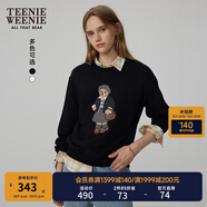 Teenie Weenie小熊秋季簡約圓領(lǐng)套頭衛(wèi)衣學院風短款上衣休閑時尚女 黑色 S (160)