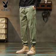 花花公子男休閑工裝秋冬季新款潮流日常休閑百搭運動(dòng)褲子寬松束腳長(cháng)褲子男 6001軍綠色 XL 【32-33碼-體重130-150斤】