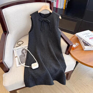 南啵丸歐洲站氣質(zhì)結毛呢背心裙女秋冬覆古洋氣顯瘦無(wú)袖小個(gè)子連衣裙 灰色 M _100斤內