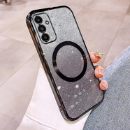 適用三星S25U手機殼磁吸電鍍S24新款note20感7A16A55漸變閃 6D閃粉+磁吸圈-黑色 三星S25edge