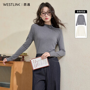 西遇（Westlink）半高領針織衫女秋季新款木耳邊內(nèi)搭打底衫修身顯瘦毛衣 灰色 M (160)