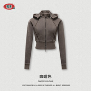 鏡渝先生BE女裝2025秋季歐美潮牌加絨顯瘦收腰拉鏈衛(wèi)衣開衫休閑褲兩件套女 上衣-咖啡色 XL