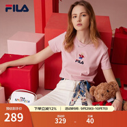 斐樂（FILA）官方女士短袖T恤夏印花運動女裝針織短袖套頭衫小熊T刺繡上衣 麥町粉-PK M 165/84A