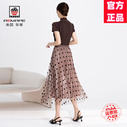 AEMAPE網(wǎng)紗波點紗裙子A字百褶半身長裙女夏季垂墜感輕奢高級感2025新款 焦糖 均碼 建議80-145斤