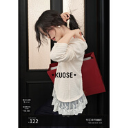 闊色（kuose）蕾絲拼接打底衫T恤女秋季新款法式氣質(zhì)杏色中長款上衣 杏色 10月19日發(fā) S