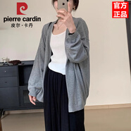 皮爾卡丹萬(wàn)搭款基礎羊毛早秋開(kāi)衫2025秋新款中長(cháng)薄款顯瘦寬松上衣針織外套 灰色 2XL 130-140斤