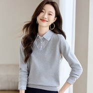 阿瑪施（AMASS）哥弟適用假兩件式襯衫領(lǐng)拼接針織女式2025春秋季新歐洲時(shí)尚感設(shè)計(jì) 灰色 XL