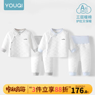 優(yōu)奇嬰兒衣服秋冬套裝寶寶保暖夾棉內(nèi)衣高腰護(hù)肚男女兒童2件套秋冬裝 2套【雅灰+淺藍(lán)】 100