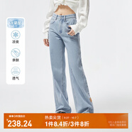 ONLY夏季涼感冰氧酷高腰顯瘦直筒褲牛仔褲女|124232025 J32 210洗水牛仔藍(lán) S (160) 64A（卡碼拍大）