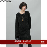 COCOBELLA細(xì)閃銀蔥雪尼爾針織連衣裙秋冬寬松休閑粗針毛衣裙FR138 黑色 XL