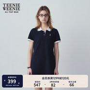 Teenie Weenie小熊夏季撞色Polo休閑通勤簡約白色連衣裙時(shí)尚收腰短裙女 藏青色 S (160)