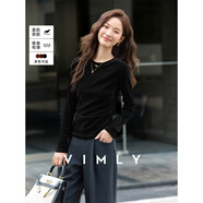 梵希蔓黑色圓領(lǐng)絲絨針織t恤女25年秋季新款修身顯瘦打底內搭上衣 A3260 黑色 L （建議110-120斤）