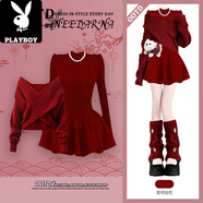 花花公子（PLAYBOY）里氣穿搭感連衣裙春裝女款2025年新款小個(gè)子毛衣裙套裝 紅色交叉毛衣+紅色蓬蓬裙【獨特絕美冬天小套裝/冬天 S 80-95
