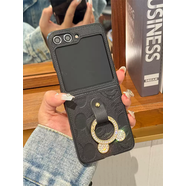 時翡榮耀mgagicvflip手機殼oppon3flip全包zflip5/4/3適用米老鼠帶鉆指環(huán)新款華為p50pocketS防摔套2折 深邃黑米老鼠貼皮帶鉆指環(huán) 華為P60Pocket